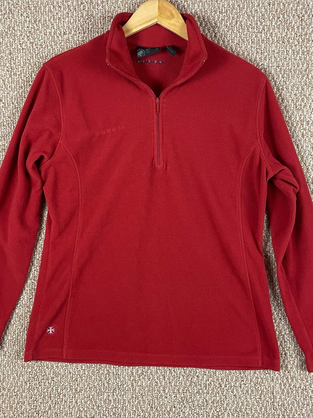 Mammut Mens Pullover XL (Fits L) Red 1/4 Zip Lightweight Tecnopile Fleece 50